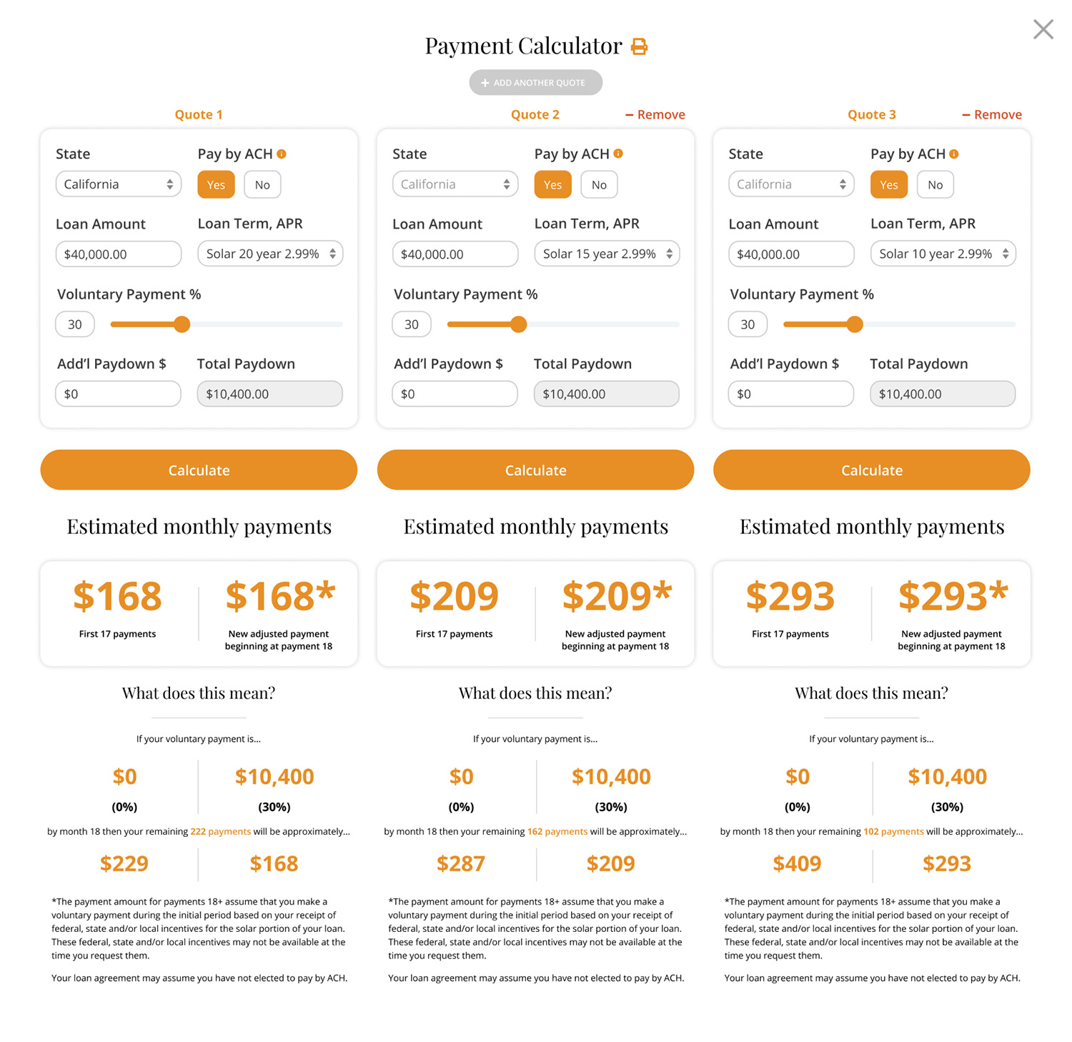 Visualizing how homeowners can compare up to three quotes at once with our calculator