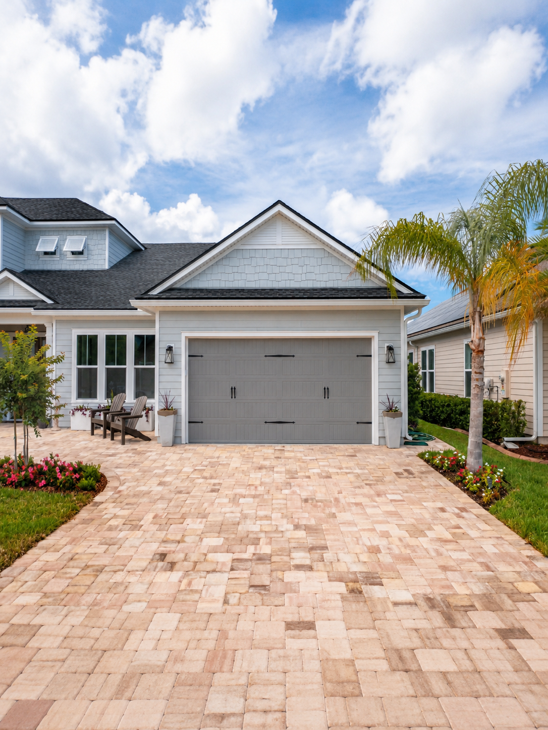finished paver driveway in front of home