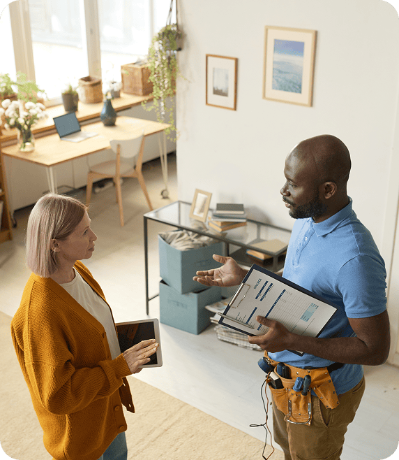 A Sunlight contractor partner reviewing financing options with a homeowner